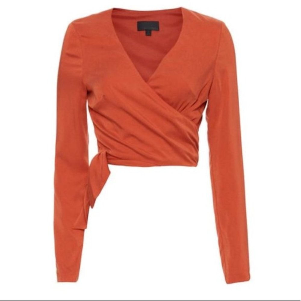 Intermix Whitney Wrap V Neck Crop Long Sleeve Top - Picture 5 of 12